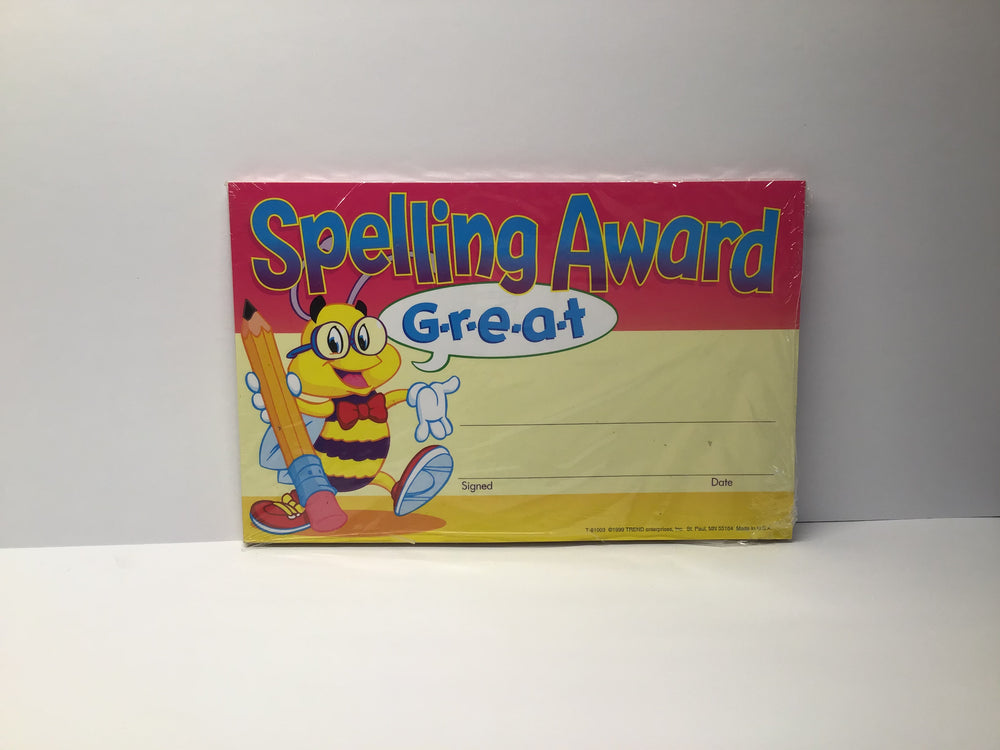 Spelling Award Cert